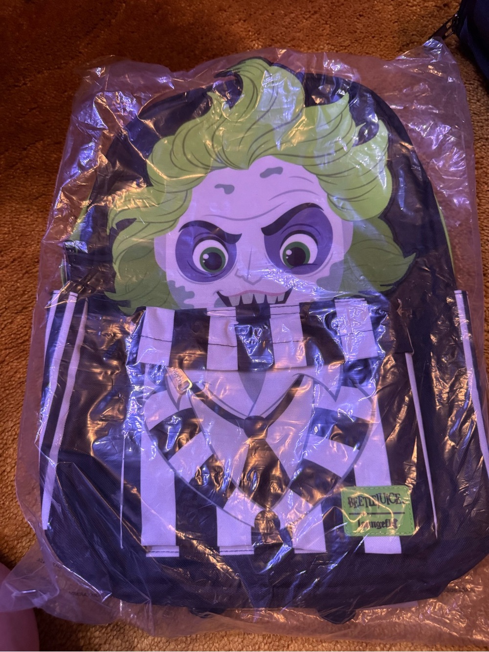 Loungefly Black White Beetlejuice Character Backpack with Green Hair